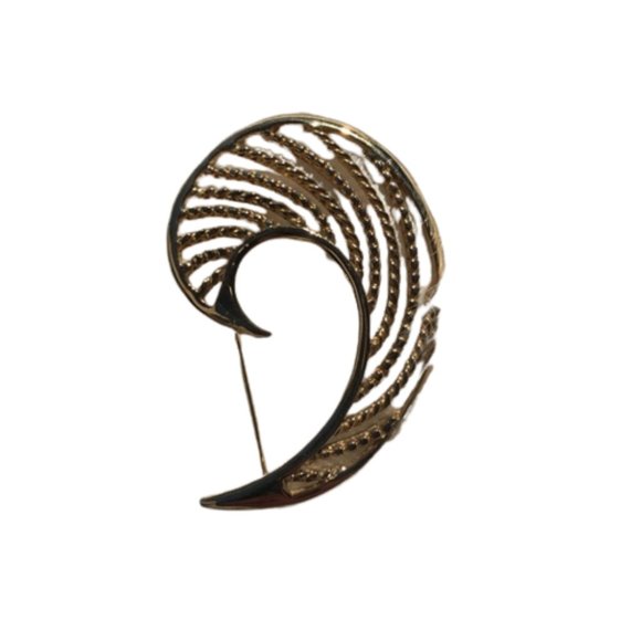 Pretty Gold Plated Spiral Design Brooch Pin Vintage Style - Picture 1 of 16